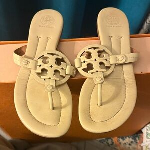 Tory Burch Cream Miller Logo Thong Sandals